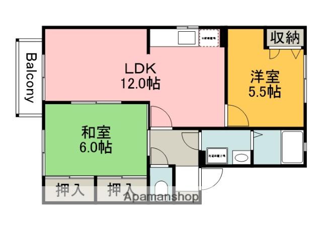 かなぐちあぱーと(2LDK/2階)の間取り写真