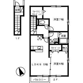 ビューテラス山本(2LDK/2階)の間取り写真