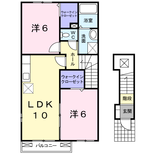 フォレスト高陽東 弐番館(2LDK/2階)の間取り写真
