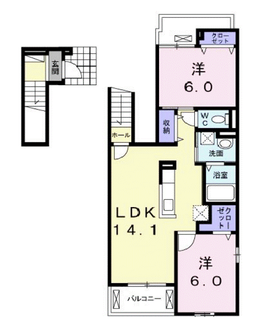 グラシオッソーレF(2LDK/2階)の間取り写真