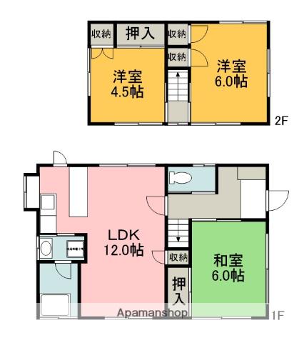 アストラムライン 毘沙門台駅 徒歩12分 2階建 築43年(3LDK)の間取り写真
