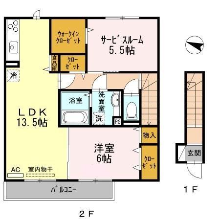 プランドール東原Ⅱ(1LDK/2階)の間取り写真