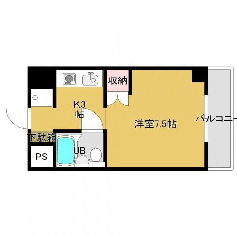 バザレビル(1K/3階)の間取り写真