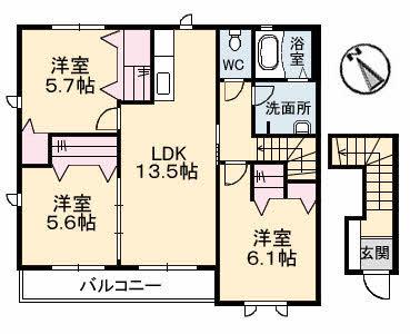 ガーデンヴィラSAKURA A棟(3LDK/2階)の間取り写真