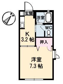 サントーク伴 B棟(1K/1階)の間取り写真