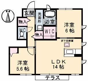 フィオレンテB棟(2LDK/1階)の間取り写真