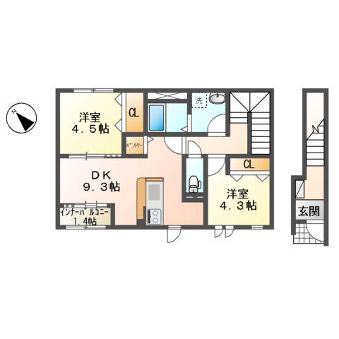 スターテラス上安(2DK/2階)の間取り写真