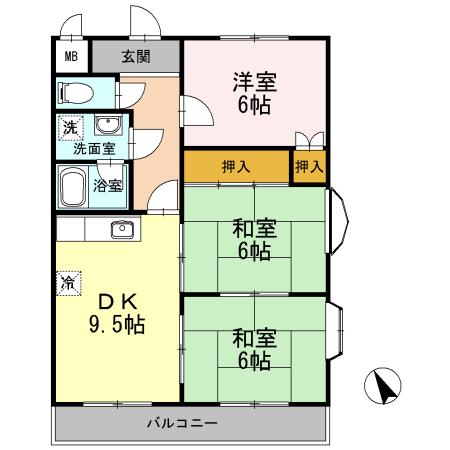 アゼリア祇園(3LDK/3階)の間取り写真
