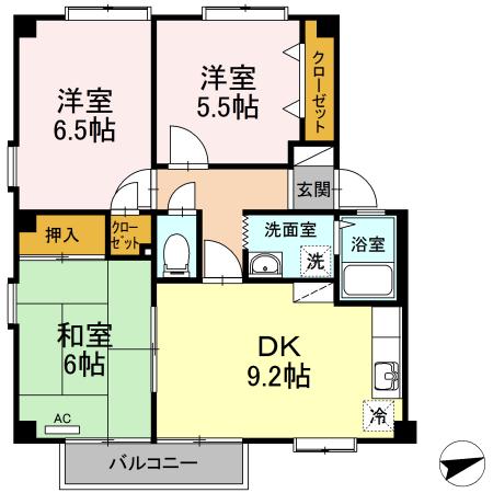 フォブールⅡ中村(3LDK/2階)の間取り写真