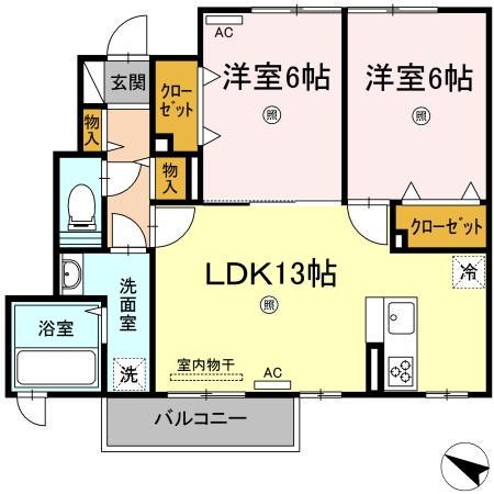 D-ROOMそらの(2LDK/1階)の間取り写真