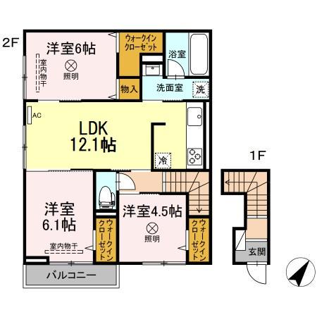 クレール花(3LDK/2階)の間取り写真