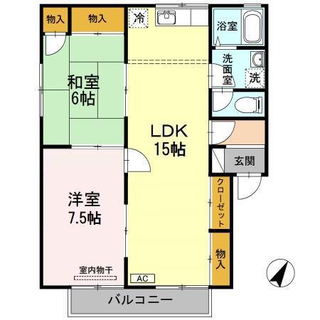 シャトー小林A棟(3LDK/2階)の間取り写真