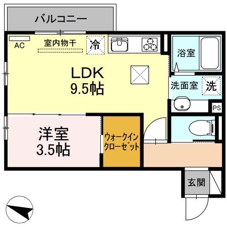 シンフォニア(1LDK/1階)の間取り写真