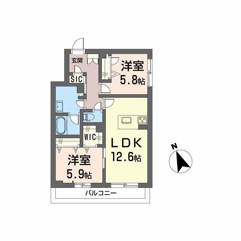 メゾンドノアール(2LDK/2階)の間取り写真