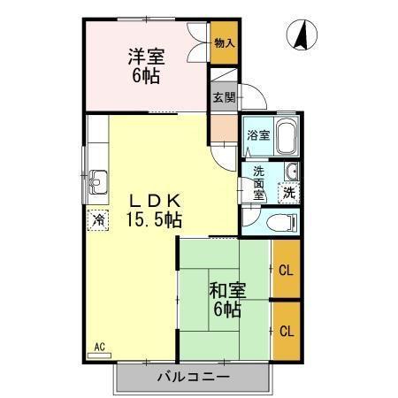 セジュール玉木D棟(2LDK/1階)の間取り写真