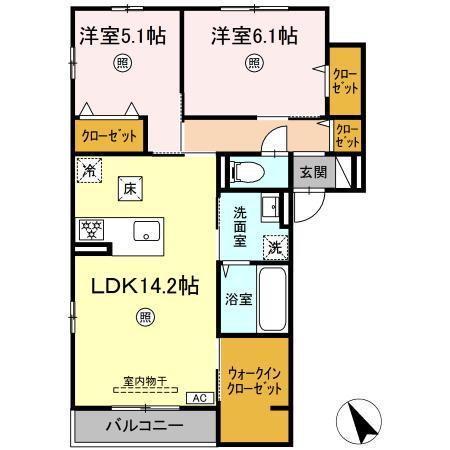 COATS山本(2LDK/1階)の間取り写真