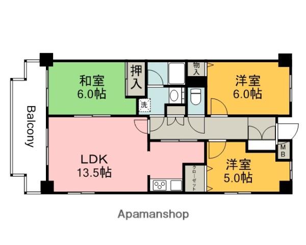 ライオンズヒルズ田方(3LDK/6階)の間取り写真