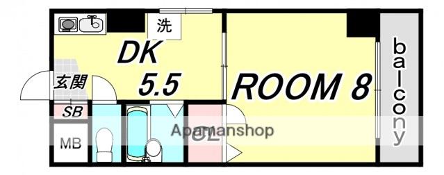 八幡ビル(1DK/2階)の間取り写真