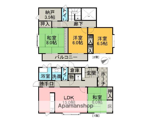 広島電鉄宮島線 高須駅(広島) 徒歩8分 2階建 築39年(4SLDK)の間取り写真