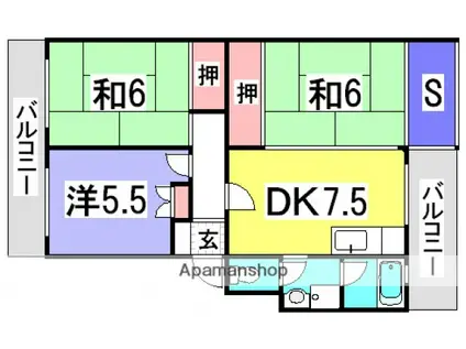 第2仁井田マンション(3DK/4階)の間取り写真