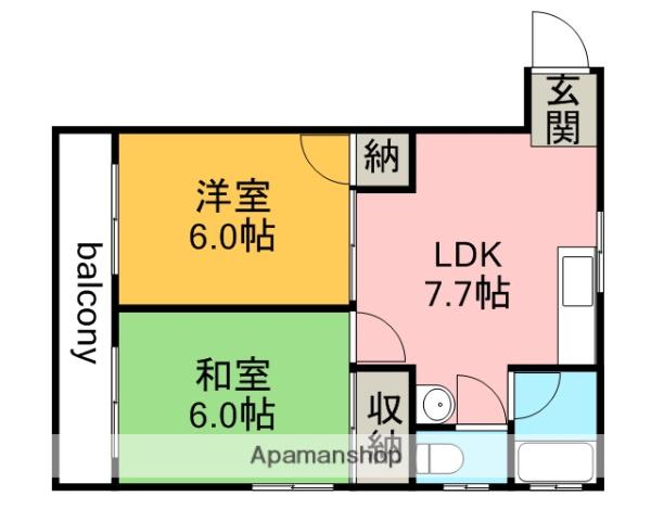 エイトビル横川新町(2DK/4階)の間取り写真