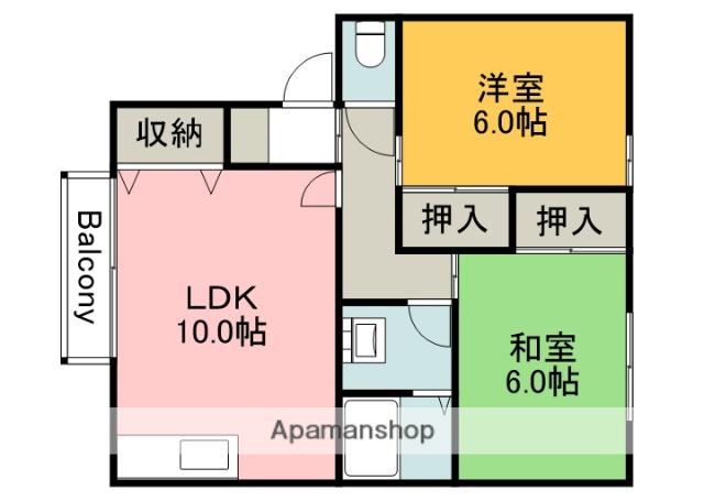 ハイネスM A棟(2LDK/2階)の間取り写真
