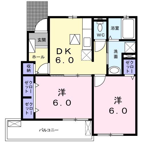 サンフィオーレⅡ(2DK/1階)の間取り写真
