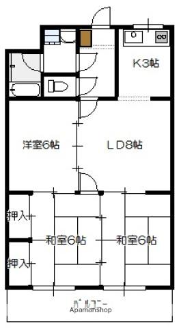 スカイマンション(3LDK/2階)の間取り写真