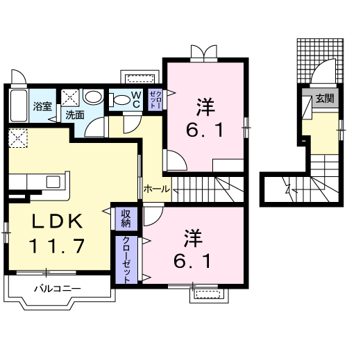 アルモニーハウスB(2LDK/2階)の間取り写真