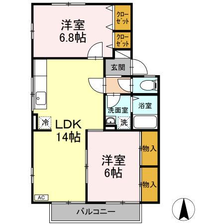 エクレール西田A棟(2LDK/2階)の間取り写真