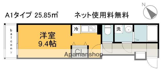 LE DOME地御前(1K/3階)の間取り写真