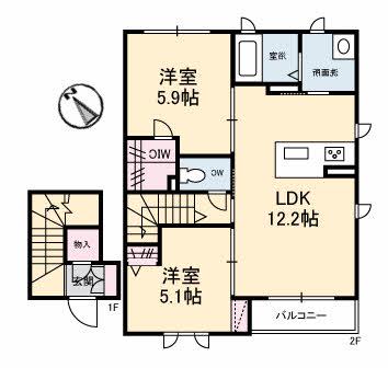 アジュールEBISU(2LDK/2階)の間取り写真