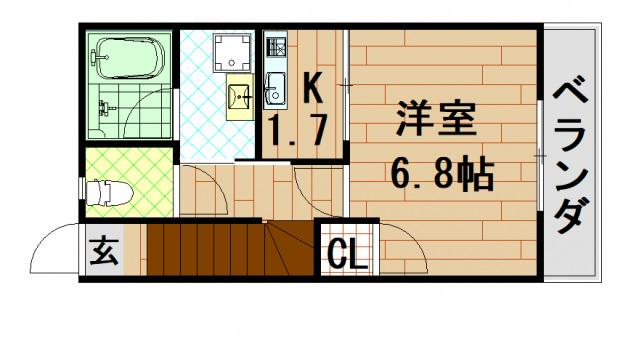 ユニクオーレ五日市Ⅱ(1K/2階)の間取り写真