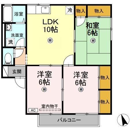 プチホワイト辻D棟(3LDK/1階)の間取り写真