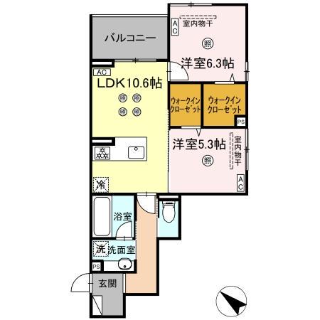 スリール・コート(2LDK/3階)の間取り写真