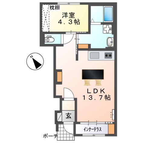 パートリア宮内(1LDK/1階)の間取り写真