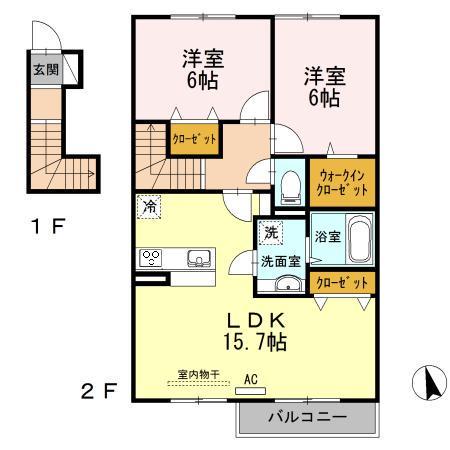 キャトルセゾン C棟(2LDK/2階)の間取り写真