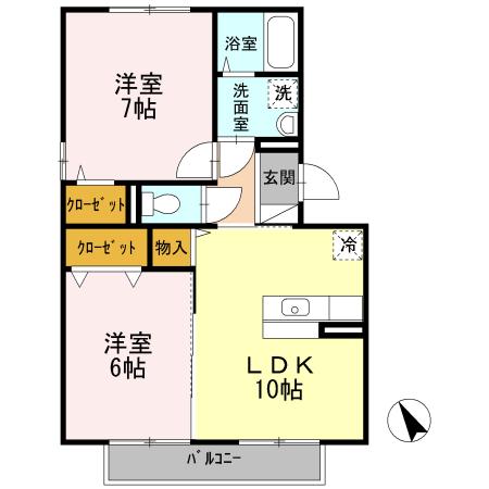 メゾン・ドゥ・プラージュ(2LDK/2階)の間取り写真