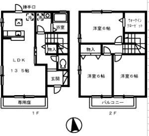 メルベーユ　Ｂ棟(3LDK)の間取り写真