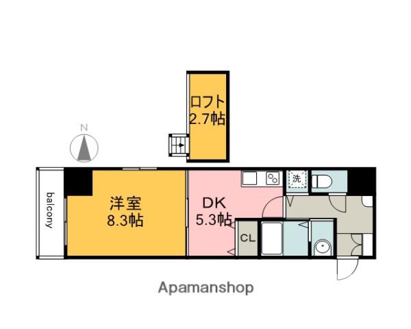 グラビスコート紙屋町(1DK/4階)の間取り写真