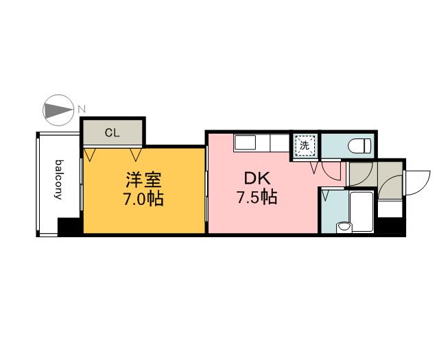 ミッションデルタ(1DK/6階)の間取り写真