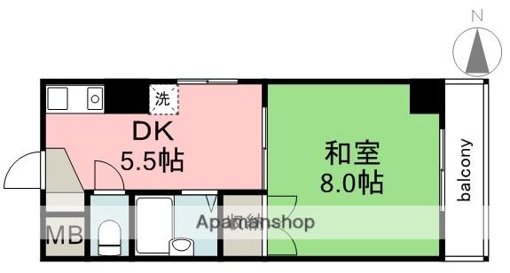 八幡ビル(1DK/3階)の間取り写真