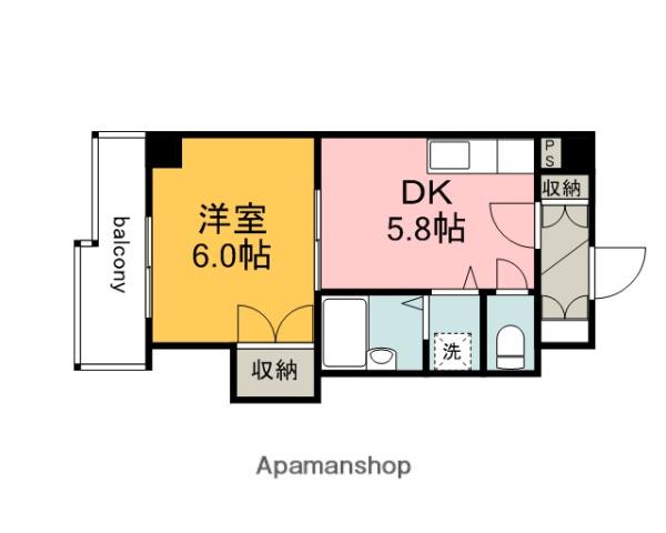 SINCER舟入(1DK/6階)の間取り写真