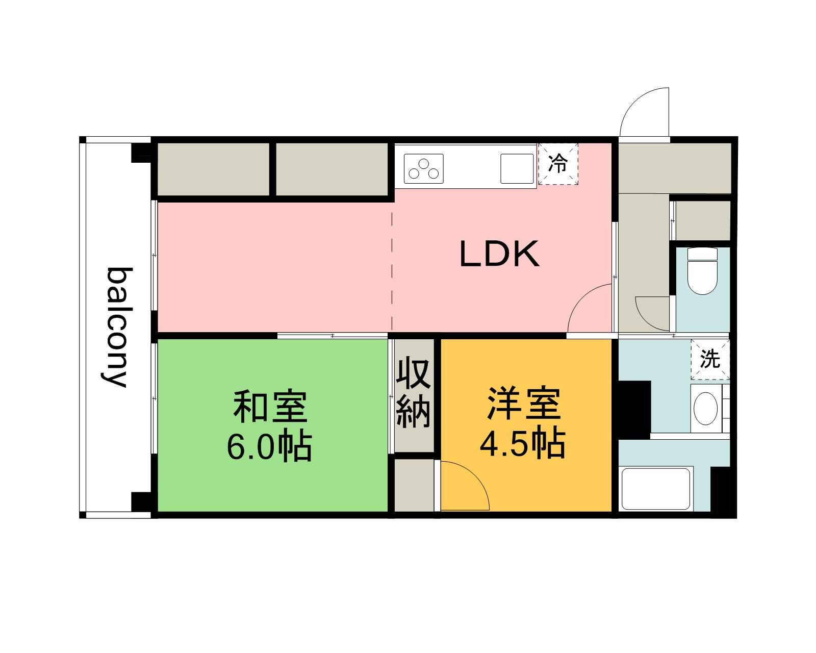 クレスト庚午南(2LDK/4階)の間取り写真