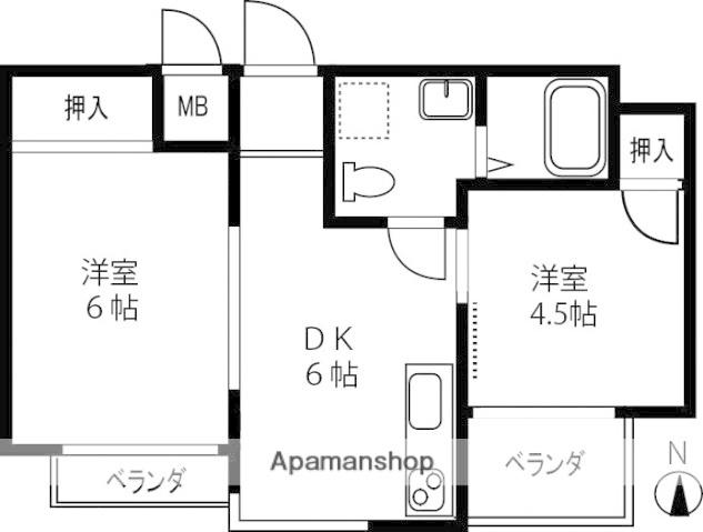 グリーンハイツ多田(2DK/4階)の間取り写真