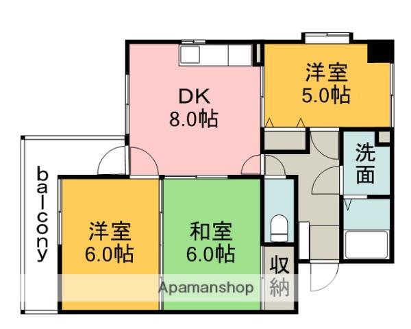 カザルスコート(3DK/2階)の間取り写真