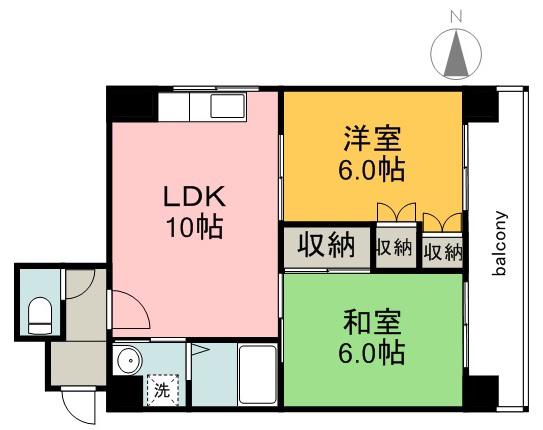 日宝ポニクレール宇品(2LDK/7階)の間取り写真