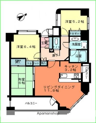 ライオンズマンション舟入本町(3LDK/2階)の間取り写真