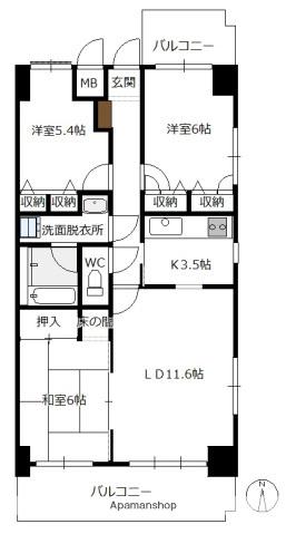 ダイアパレス宇品西(3LDK/11階)の間取り写真