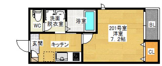GRANDTIC LAULEAGRANDTIC 宇品御幸Ⅱ(1K/2階)の間取り写真